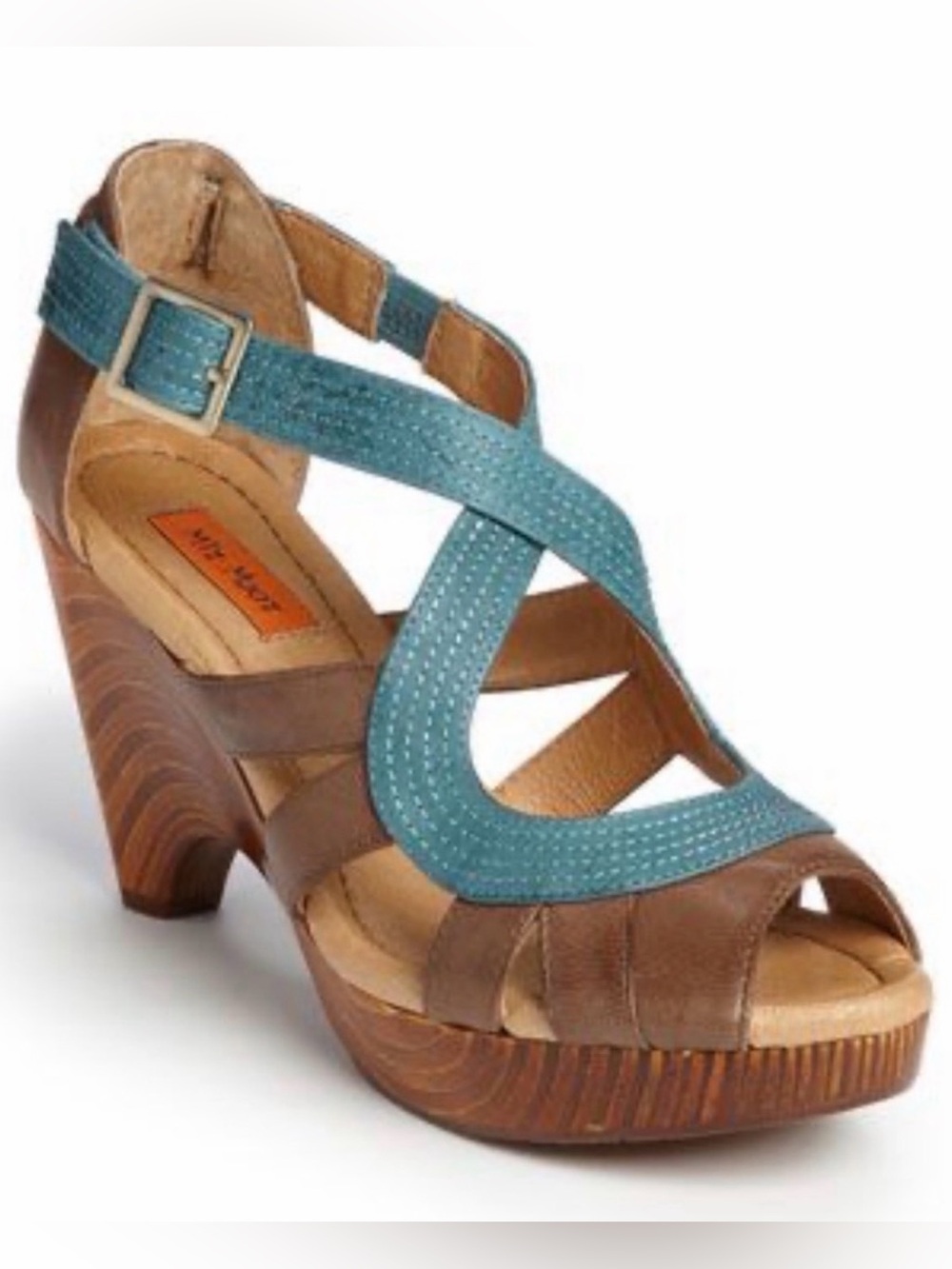 Miz Mooz Petra Leather Platform Heels Wood Sculpted Boho Size 8 - Picture 1 of 11
